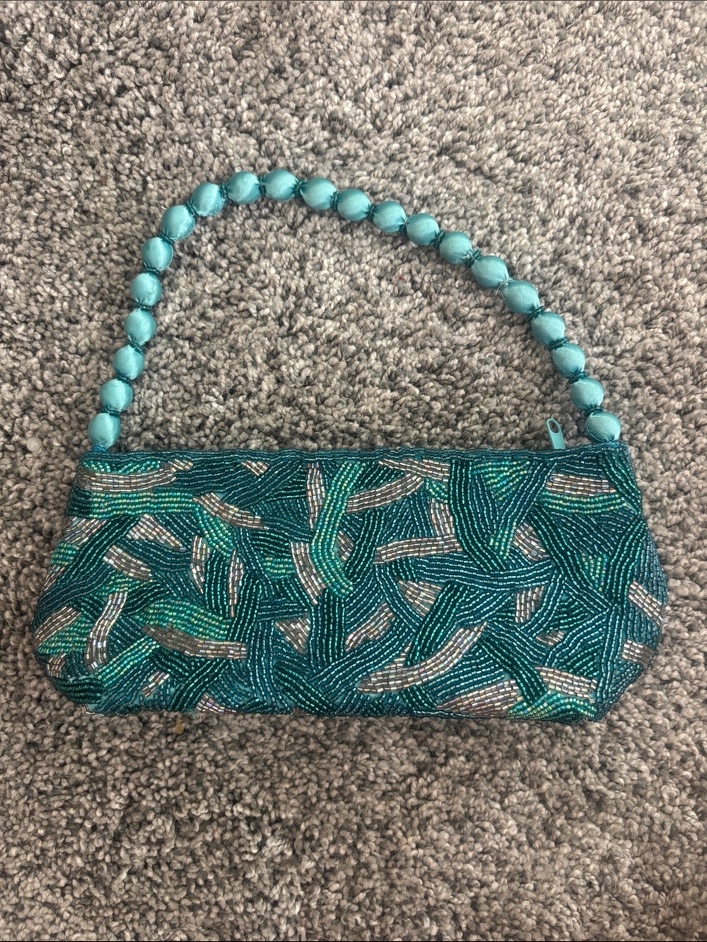 Vintage Y2K Menbur Teal and Silver Beaded Evening Clutch